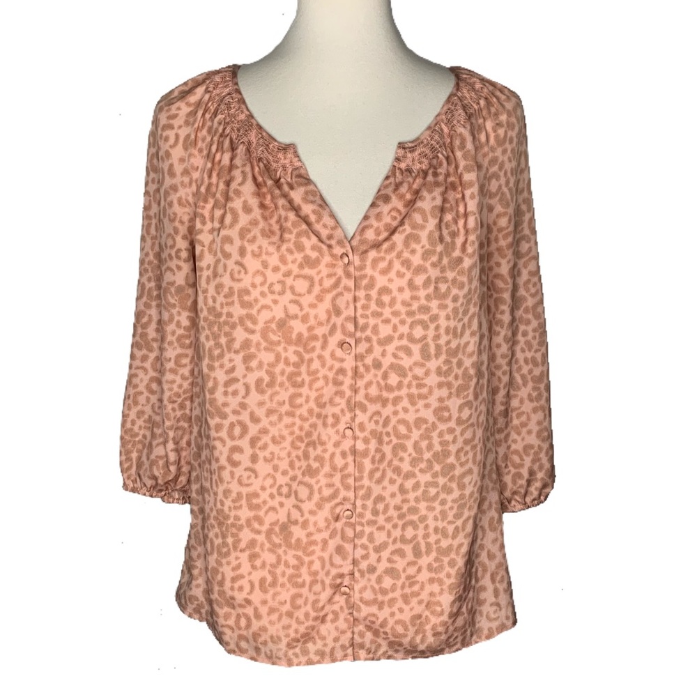 Loft NWOT Leopard Print Split Neck Button Blouse
